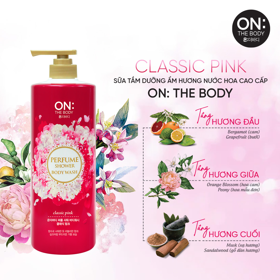 Sữa tắm dưỡng ẩm On: The Body hương nước hoa Classic Pink 1000g